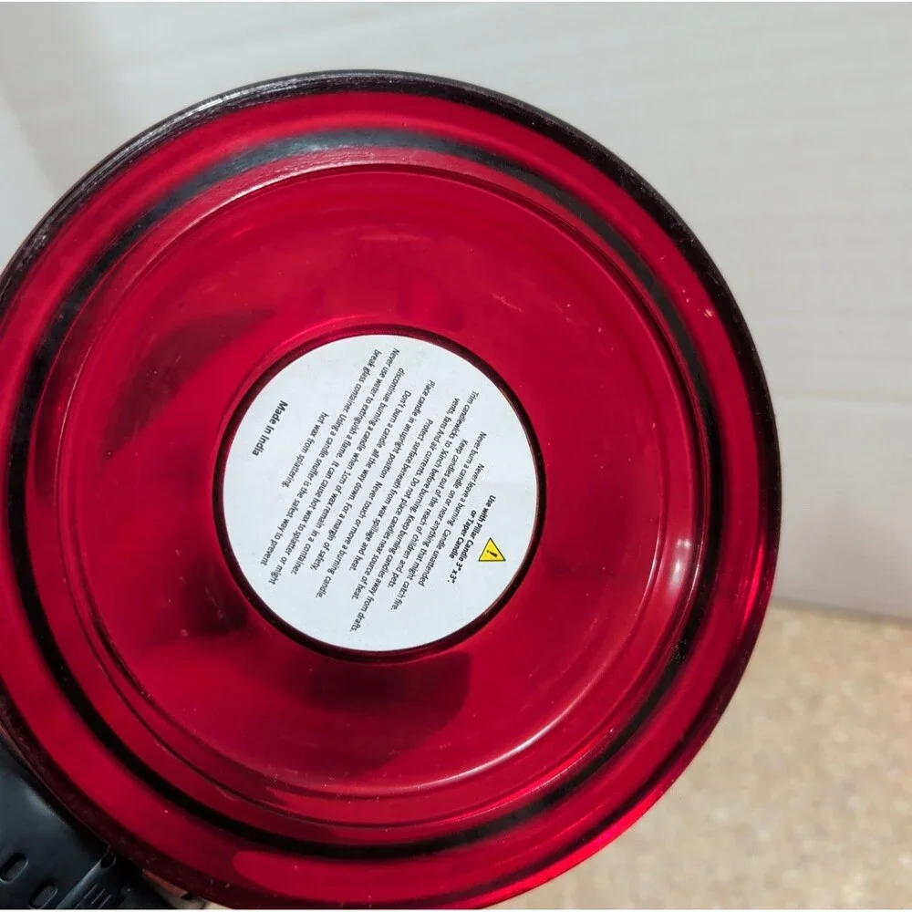​Ruby Red Glass Pillar Candle Holder 12